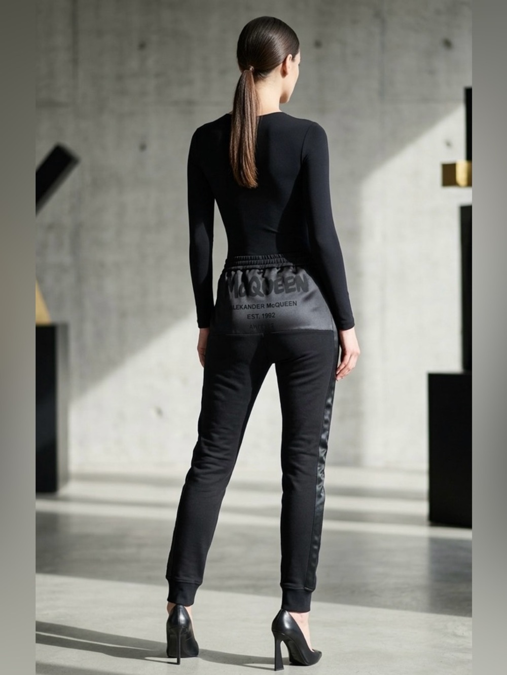 Alexander McQueen Black Logo-Back Satin-Trim Joggers